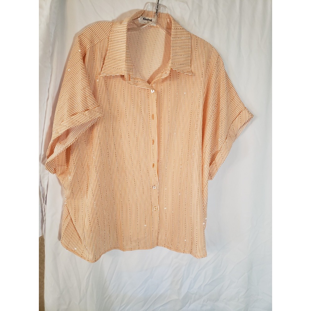 Women's Kindred Peach Striped Sequined Short Sleeve Blouse Size 3X
